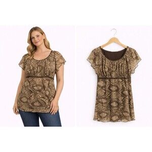 New Venezia Lace Babydoll Tunic Top Size 14 16 Brown Antique Beige
